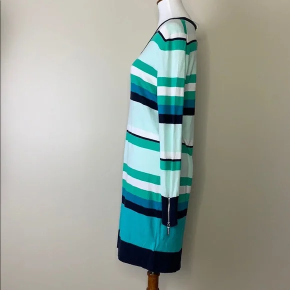MICHAEL KORS Tile Blue Striped V-Neck Knit Dress - Picture 2 of 13